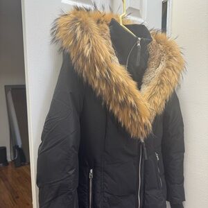 Raccoon fur trim down puffer